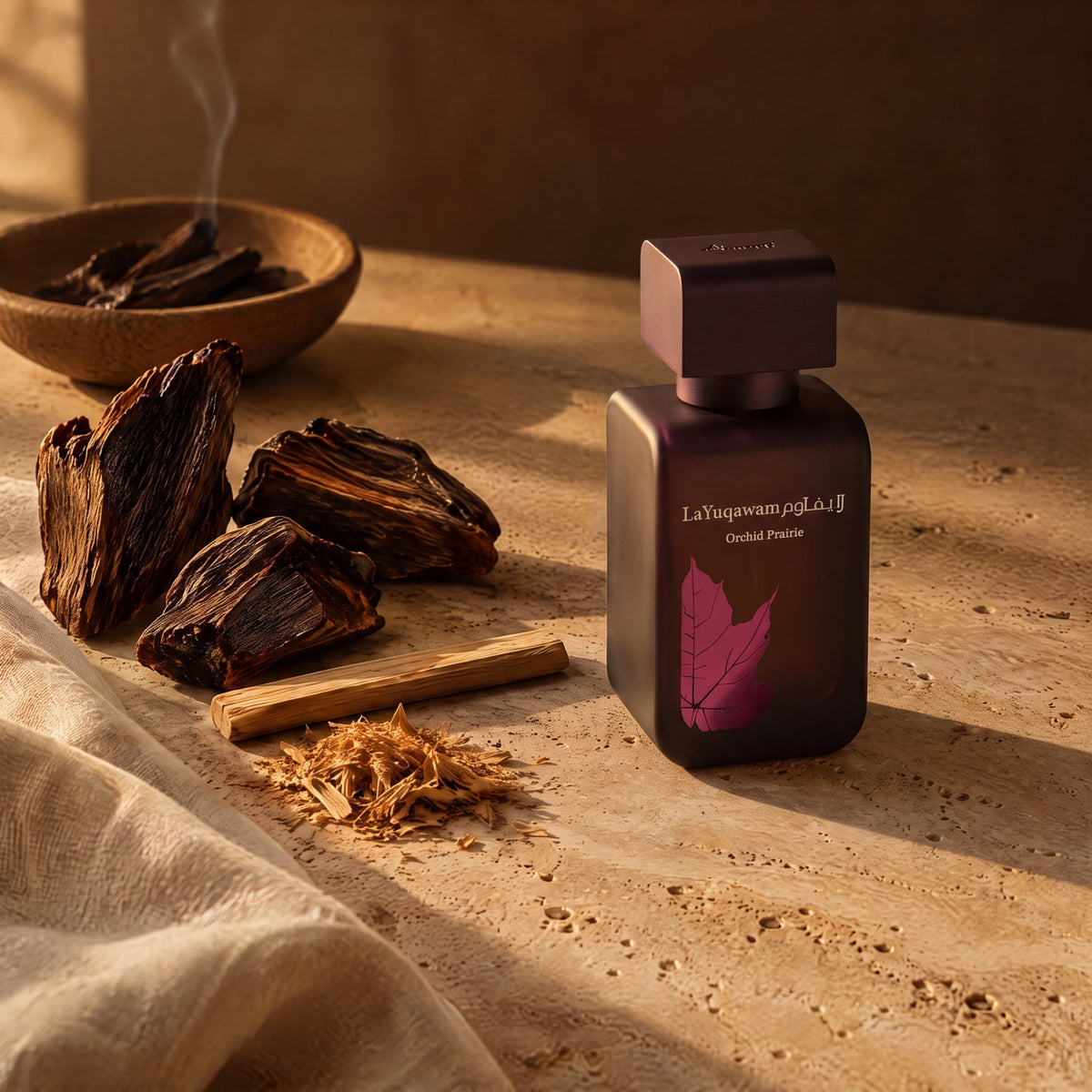 Rasasi La Yuqawam Orchid Prairie, mise en scène oud et bois précieux