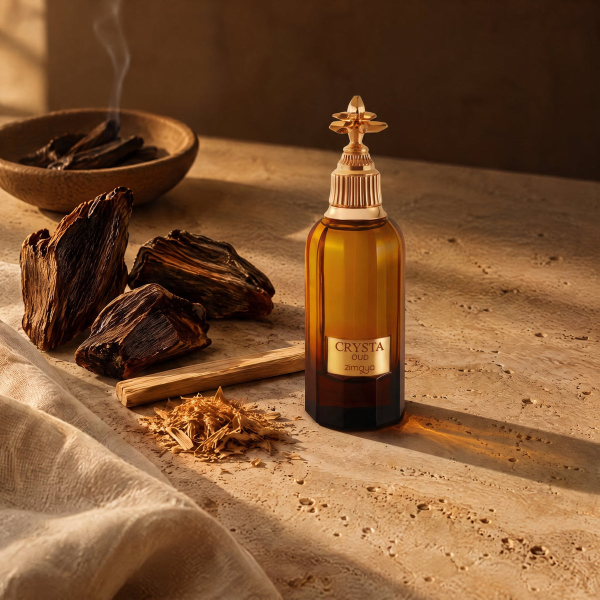 Zimaya Crysta Oud, mise en scène safran et épices du Golfe
