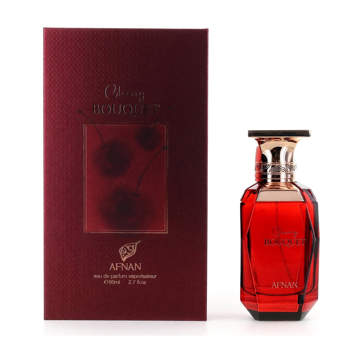 Afnan Cherry Bouquet — Eau de Parfum 80 ml — flacon et boîte