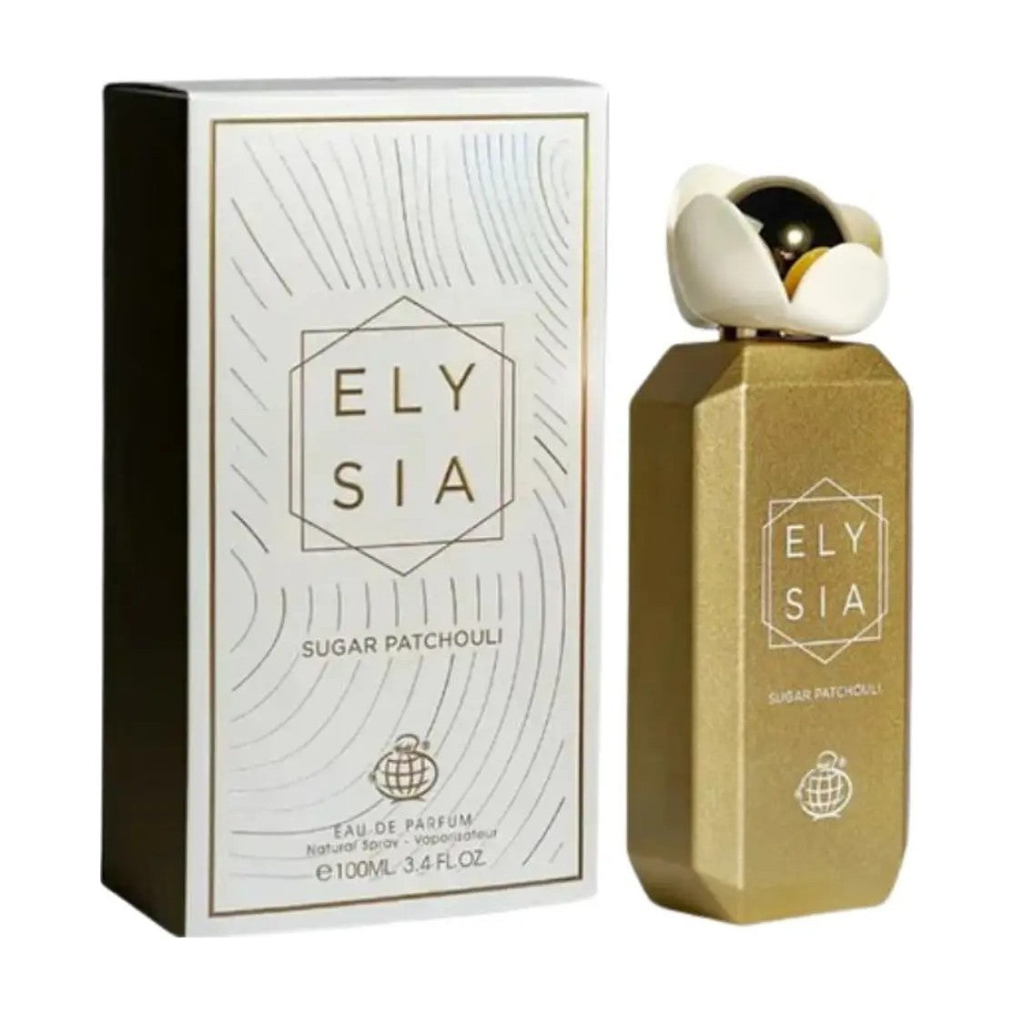 Fragrance World Elysia Sugar Patchouli — flacon et boîte
