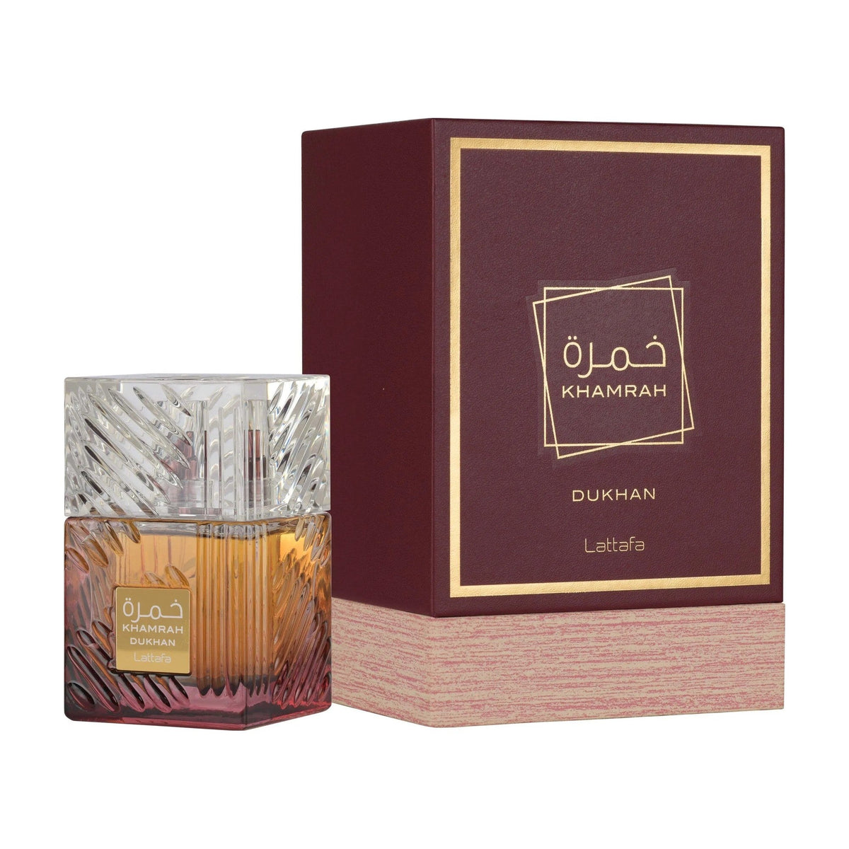 Lattafa Khamrah Dukhan flacon et boîte