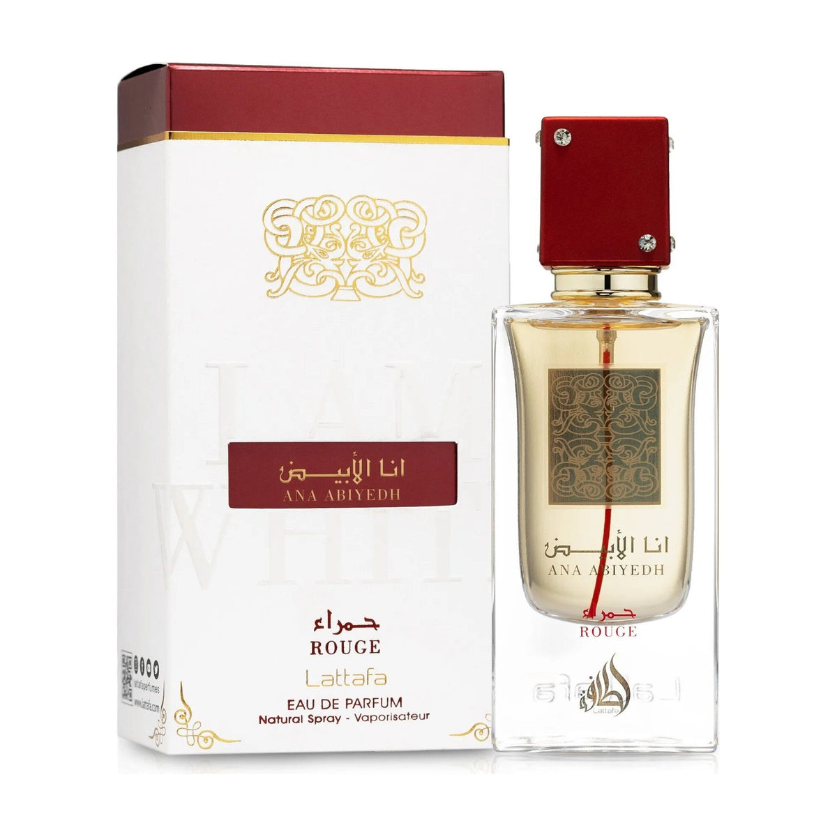 Lattafa Ana Abiyedh Rouge flacon et boîte