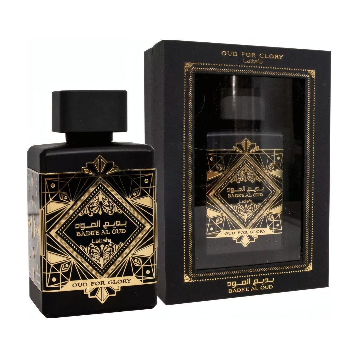 Lattafa Badee Al Oud For Glory flacon et boîte