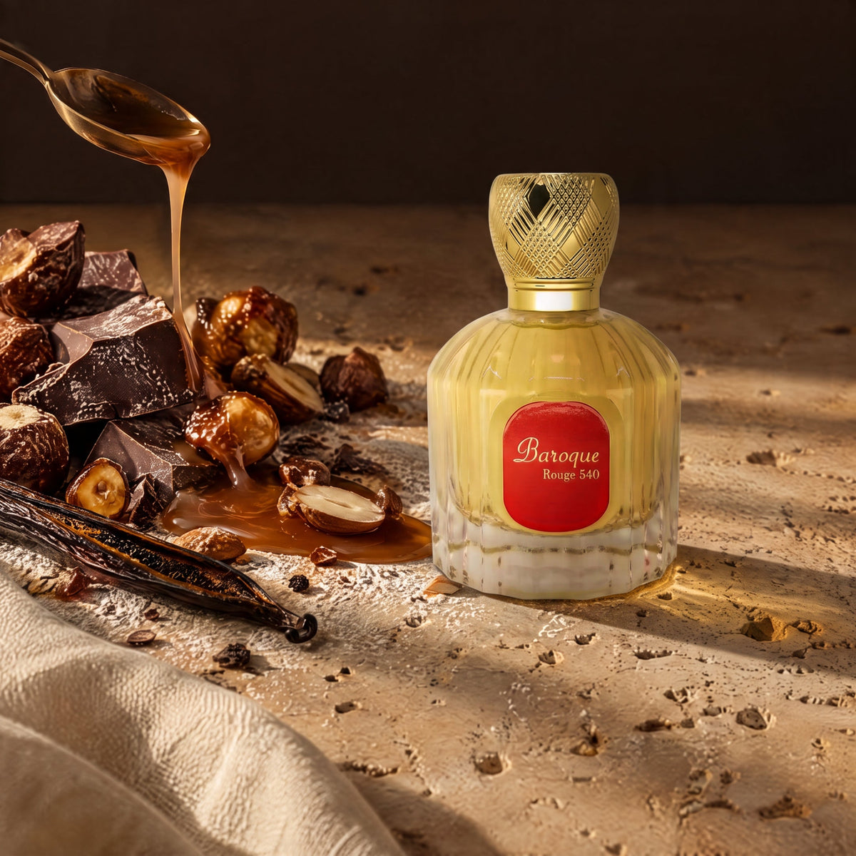 Maison Alhambra Baroque Rouge 540, mise en scène gourmand praliné et sucré