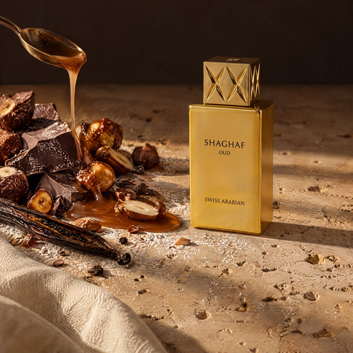 Swiss Arabian Shaghaf Oud, mise en scène gourmand praliné et sucré